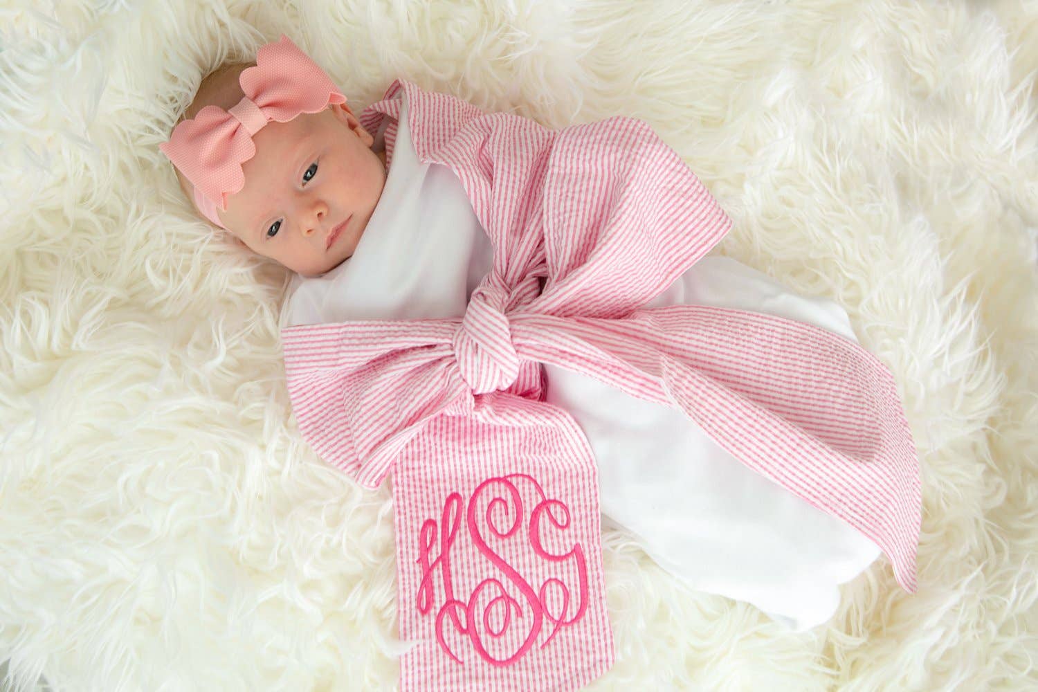 Seersuck sash swaddle blanket Cotton to Coast